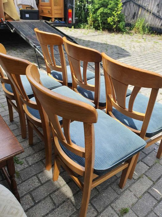 Komplet 6 krzeseł krzesła drewno dębowe tapicerowane stan bdb FV DOWÓZ