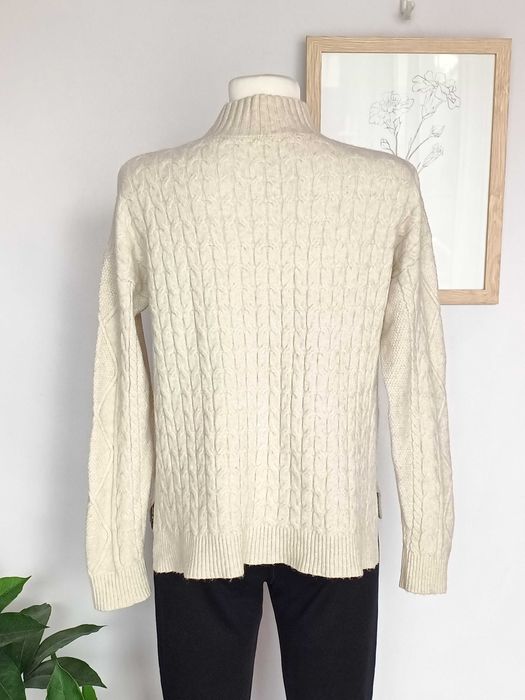 Nowy beżowy kremowy sweter z warkoczem wełna angora damski 40 L 42 XL