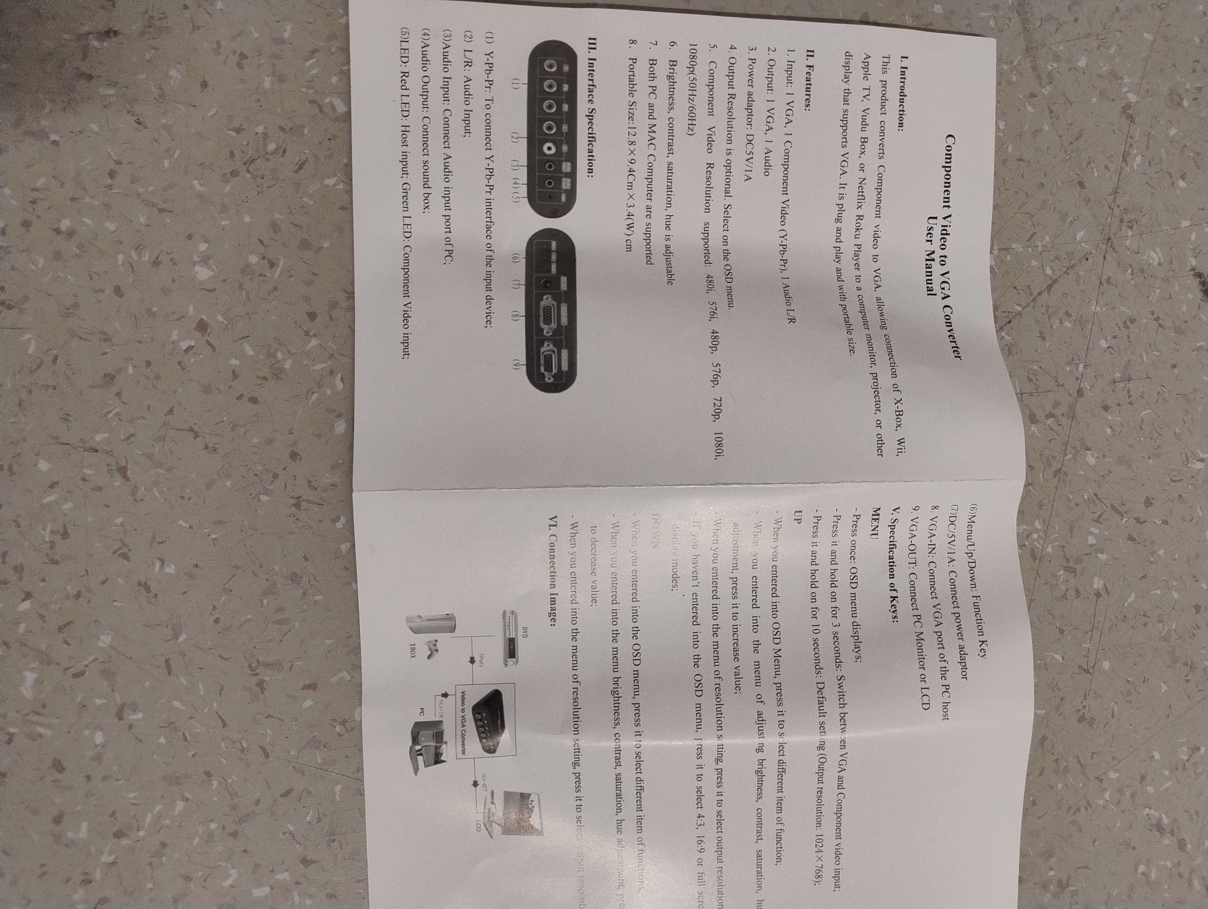 Konwerter Component Video YPbPr Audio L/R do VGA Converter