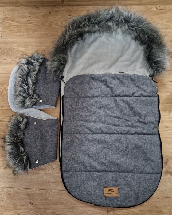 Śpiworek do wózka ocieplany + mufki