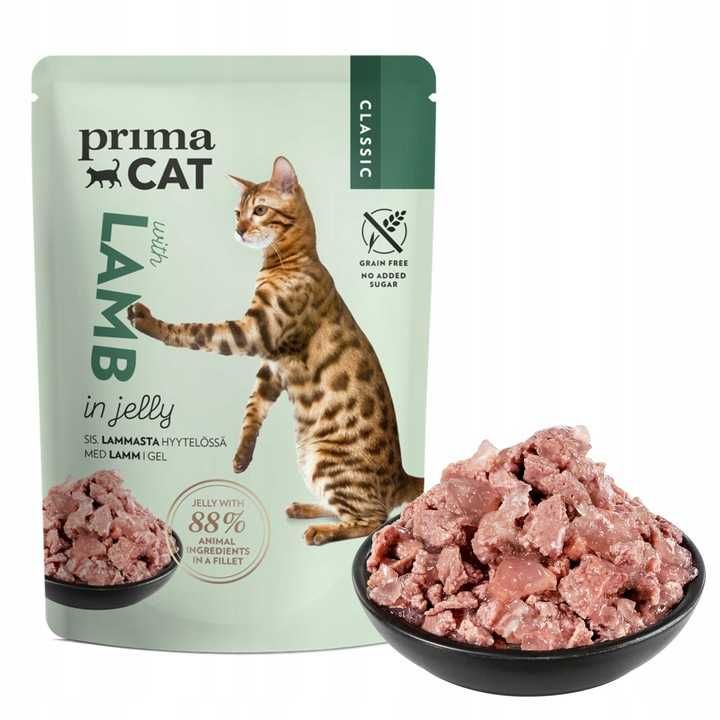 Mokra PrimaCat Mix smaków BEZ ZBÓŻ 88% mięsa 12x85g