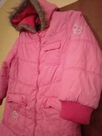 Okazja płaszcz zimowy kaptur różowy 6-8 lat