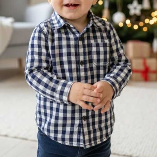 Inextenso koszula bawełna check navy świąteczny casual scandi chic