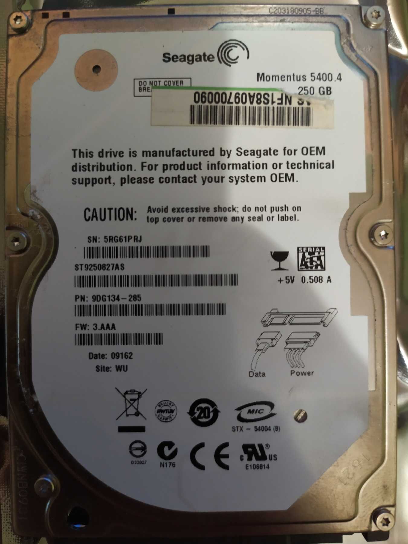 Hdd 2.5 Seagate 250gb