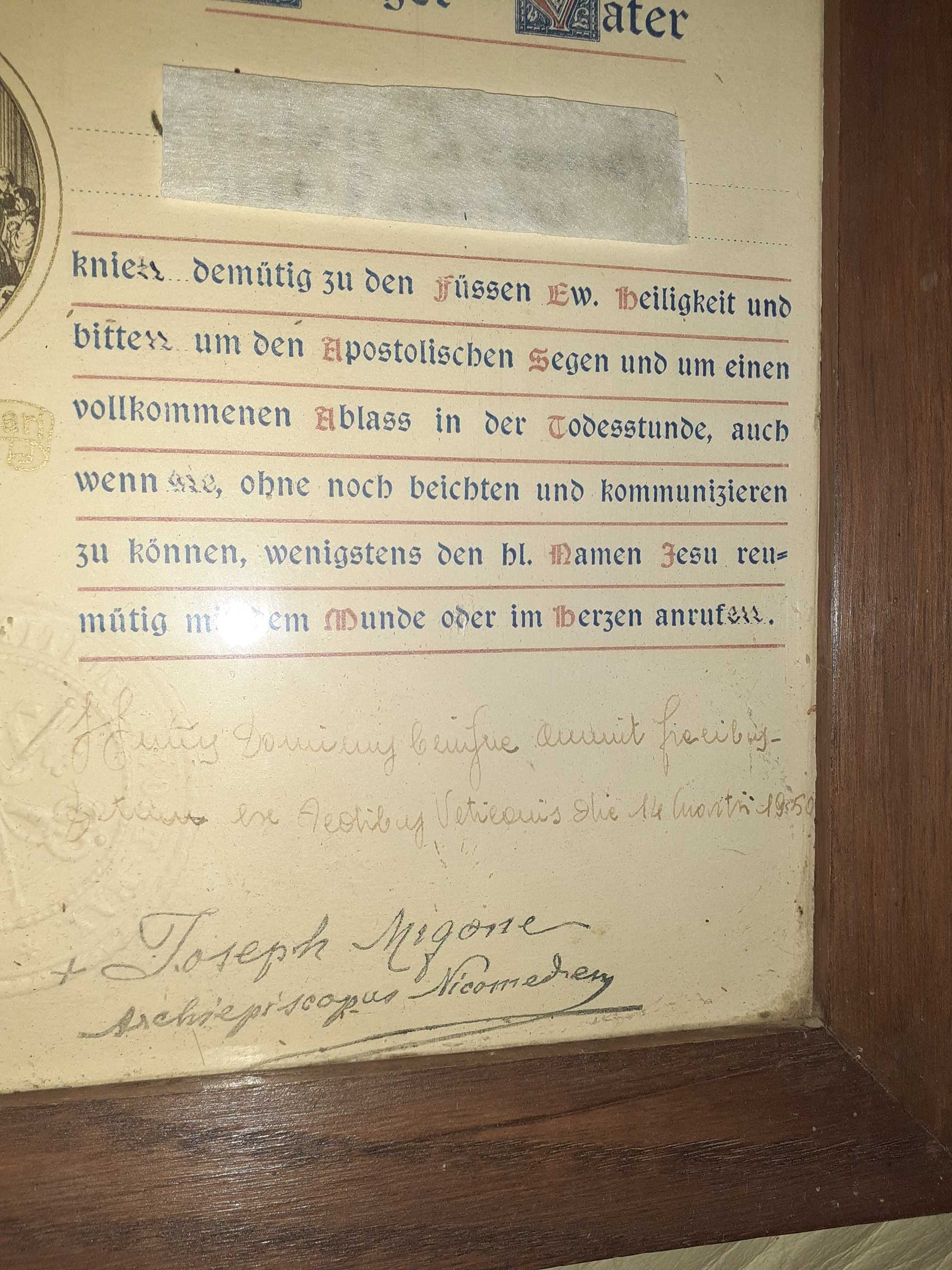 Dokument -Papieskie Błogosławieństwo Apostolskie  1950 r-do kolekcji