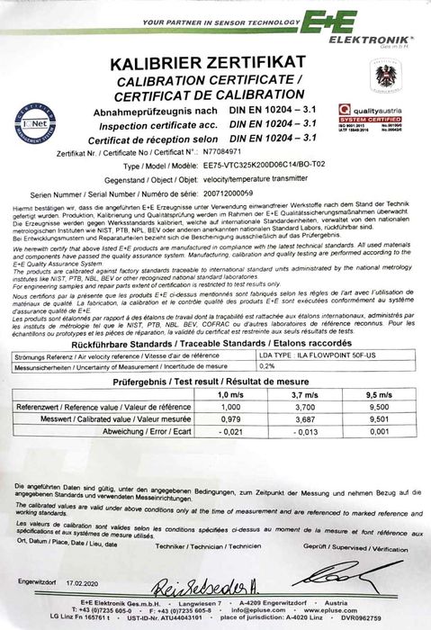 E+E  EE75 Високоточний датчик для вимірювання швидкості повітря