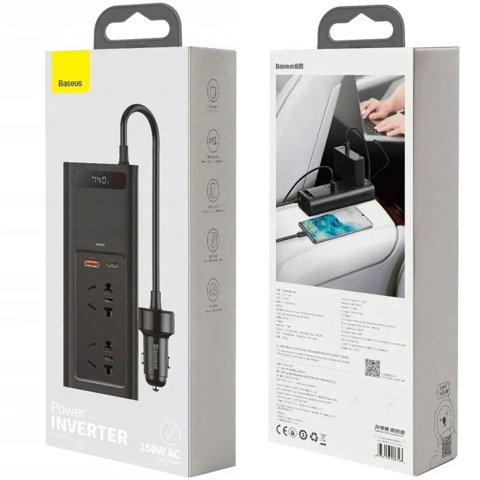Автомобільний інвертор Baseus In-car Inverter 150W (220V CN/EU) Black