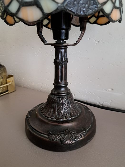 Lampka nocna stolowa Vintage Tiffany Witraz Angielska z brązu