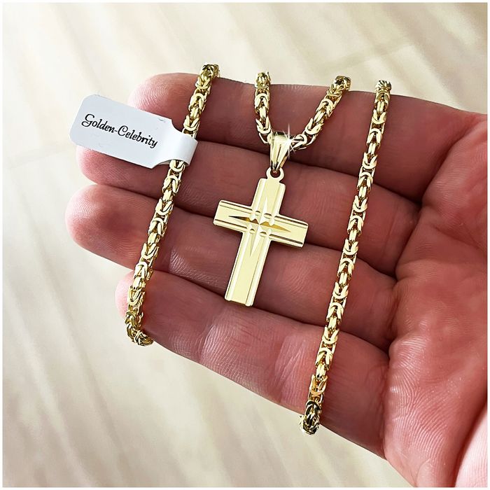 Łańcuszek Srebrny Splot Królewski Krzyż Klasyczny Srebro Pr 925 + Graw