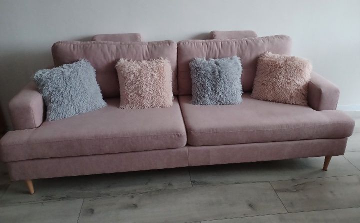 Sofa/Kanapa z funkcją spania + pufa/podnóżek - Pudrowy róż