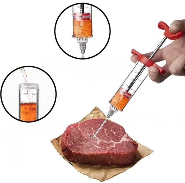 Strzykawka do nadziewania mięsa, paczków z trzema igłami