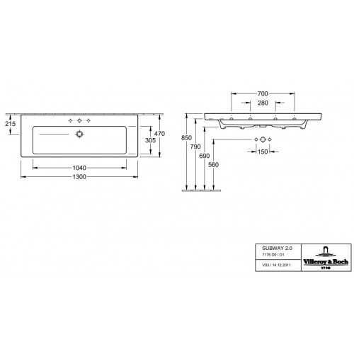 Villeroy&Boch Subway 2.0 Umywalka 130x47 cm Weiss Alpin 7176D001