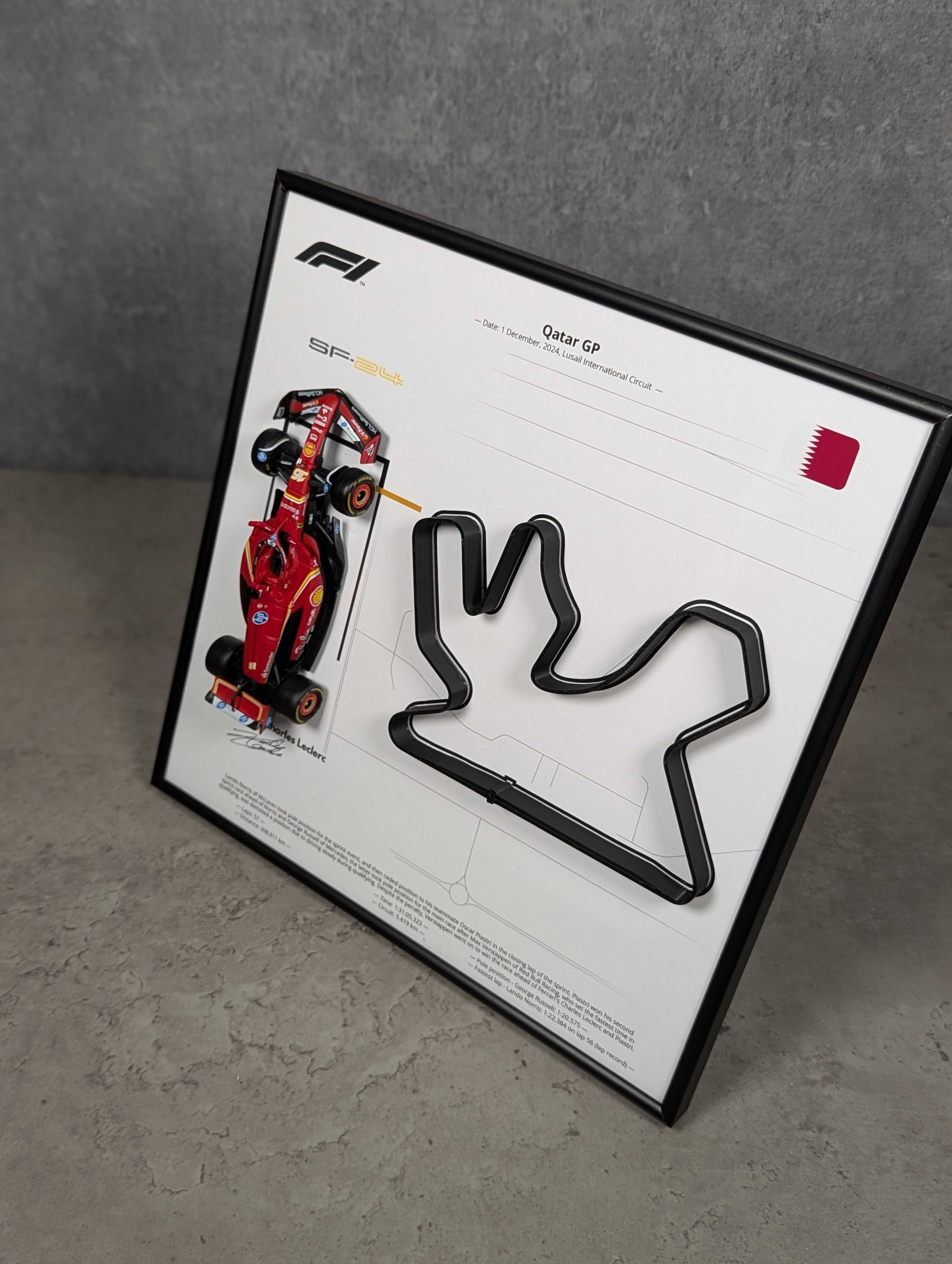 Bburago з Рамкою F1 Ferrari SF24 та Трасою Qatar GP 2024 #16 Leclerc
