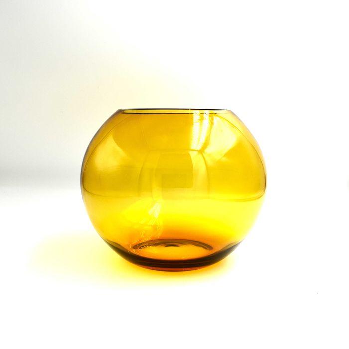 Szklany wazon kula Hortensja PRL bursztynowy lata 70 szkło vintage