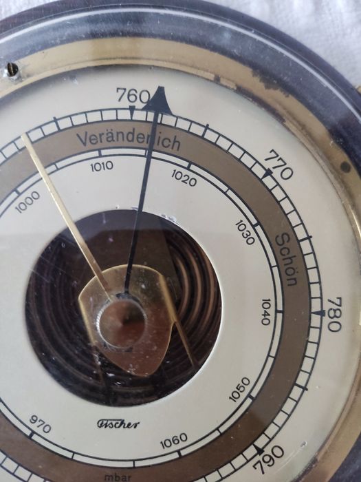 UNIKAT Barometr koło sterowe mosiądz mahoń jacht FISCHER NIEMCY