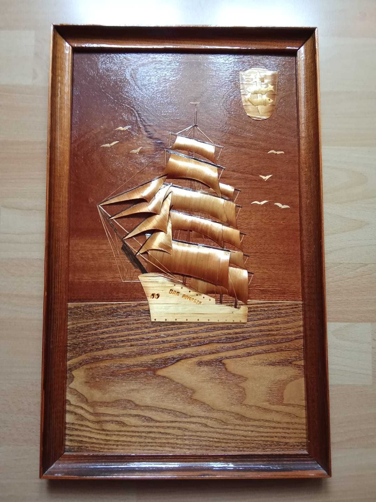 Obraz ze słomy prasowanej "Dar Pomorza" PRL - 46,5 cm x 28,5 cm