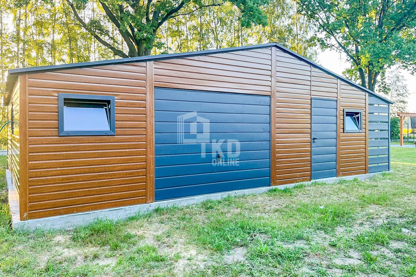 Garaż Blaszany 8,5X6M + Wiata 1,5X6M Brama Uchylna Drzwi 3 Okna Tkd263