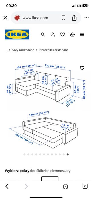 Narożnik Ikea z funkcją spania