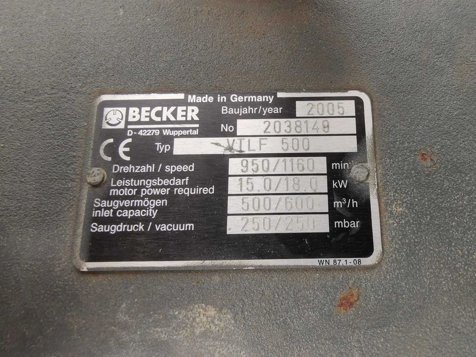 Pompa Vacum próżniowa BECKER VTLF 500 18.5kw posiadam 3 sztuki