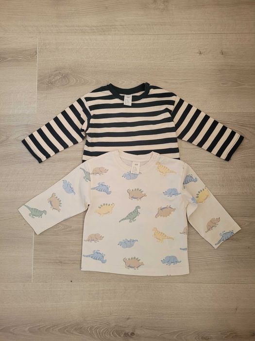 Koszulki z dlugim rekawem H&M r80 w dinozaury, w paski