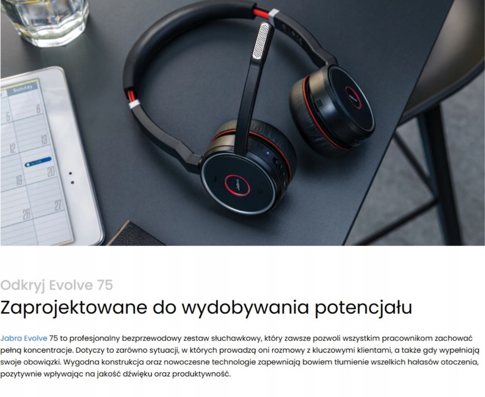 Słuchawki bezprzewodowe nauszne Jabra Evolve 75 SE Z Mikrofonem