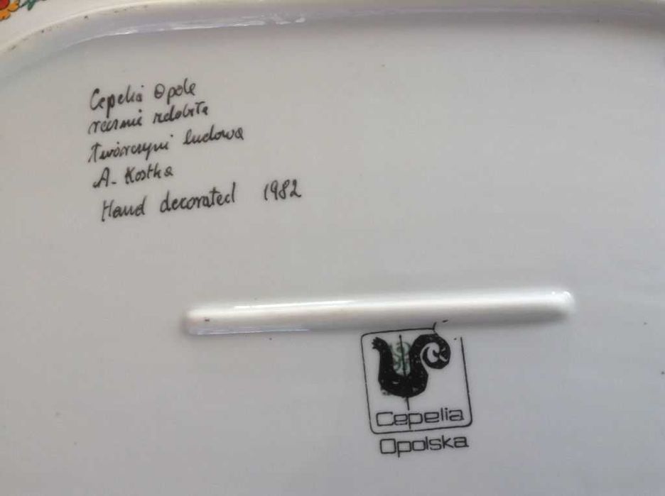 Półmisek porcelanowy dwustronnie malowany Cepelia Opolska 1982r.