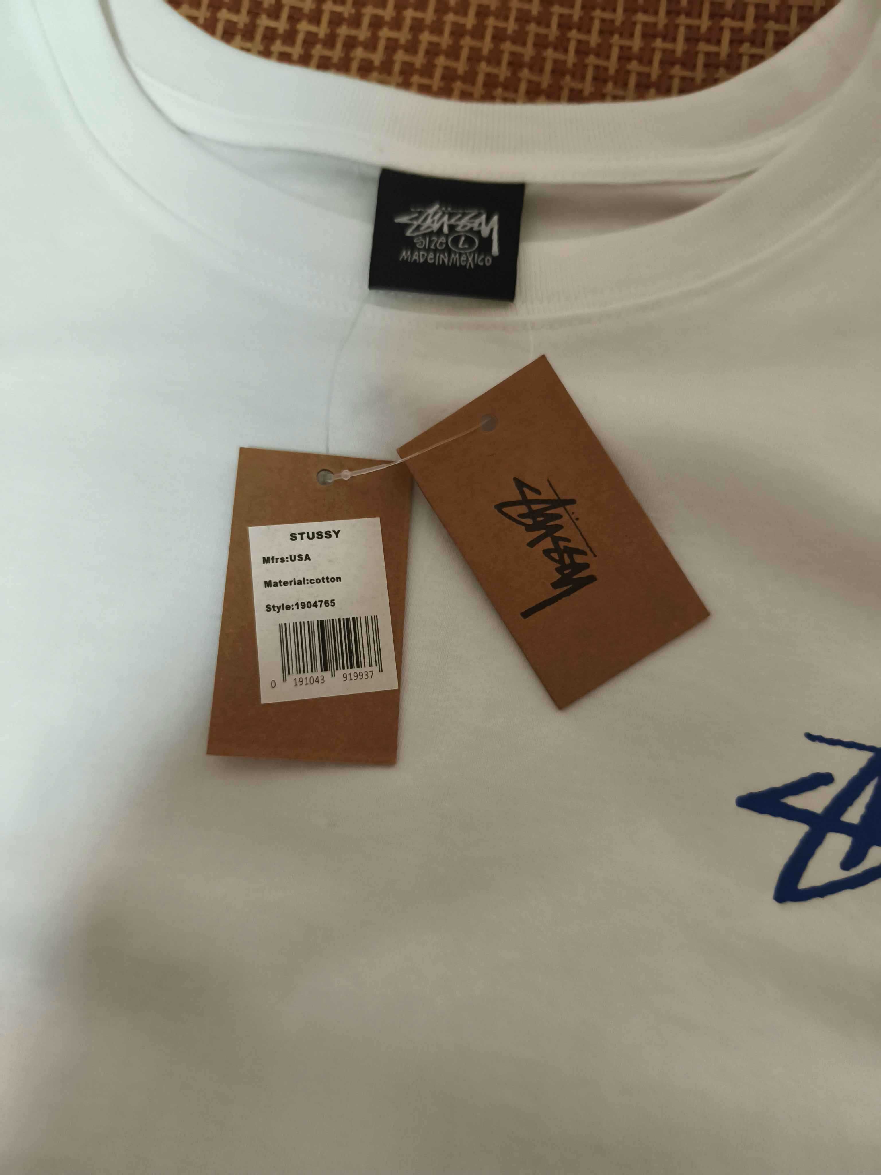 Stussy,Męska biała koszulka z nadrukiem letnim, rozmiar L