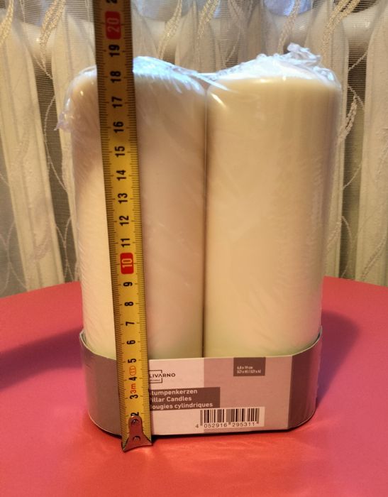 Świece pieńkowe Livarno home, białe, 7x 19 cm, zestaw 2 sztuk