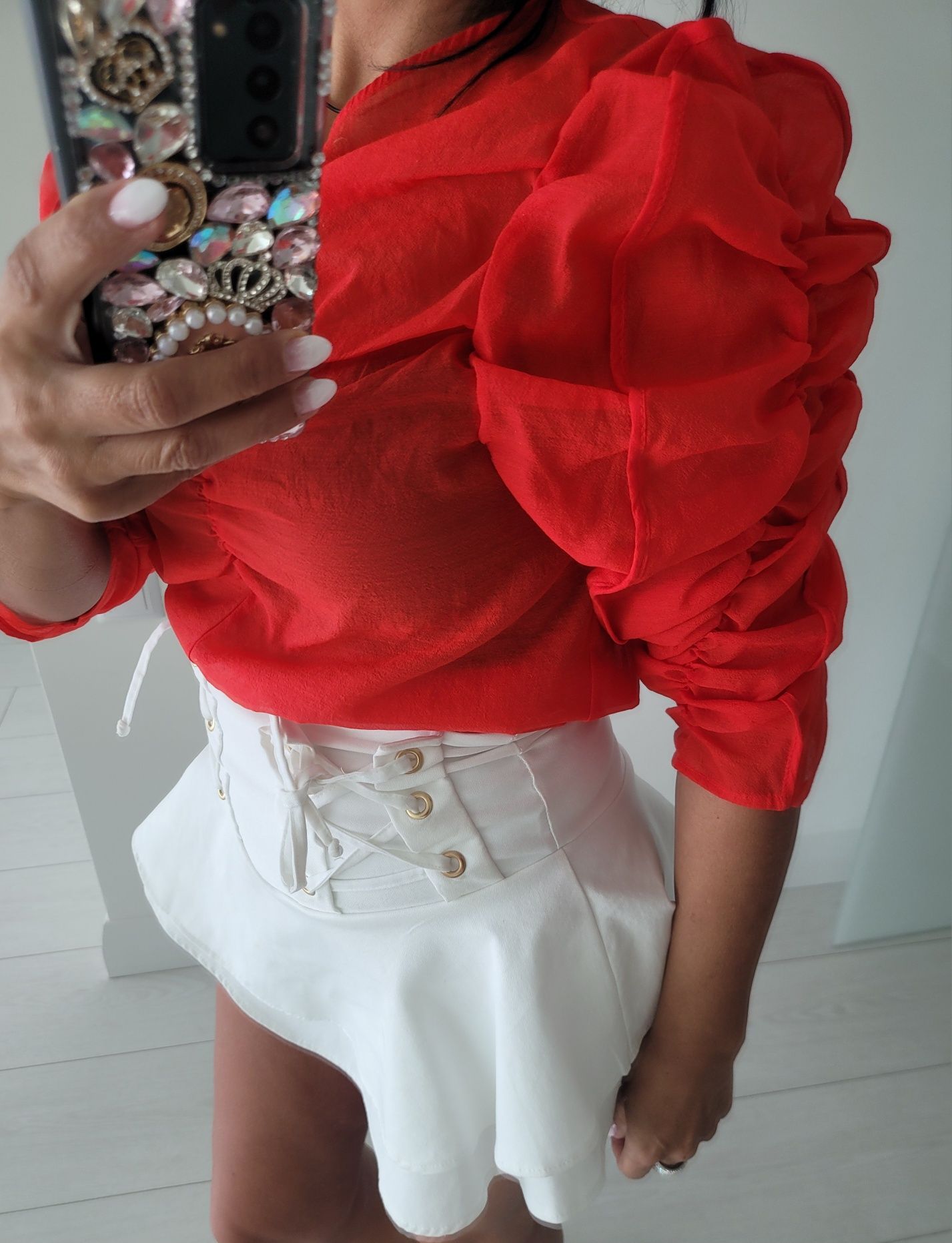 Bluzka H&M  czerwona marszczenia gumki