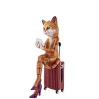 Figurka  Kocica w na walizce z komórką.