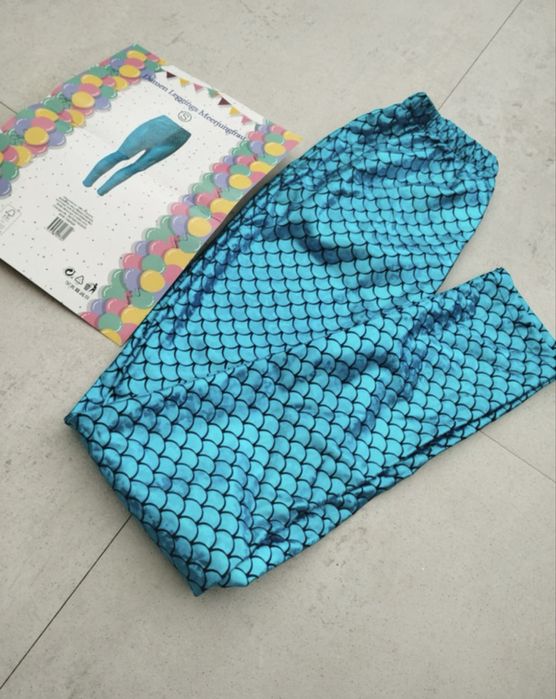 Legginsy roz.S holograficzne turkusowe karnawal disco lata80-te