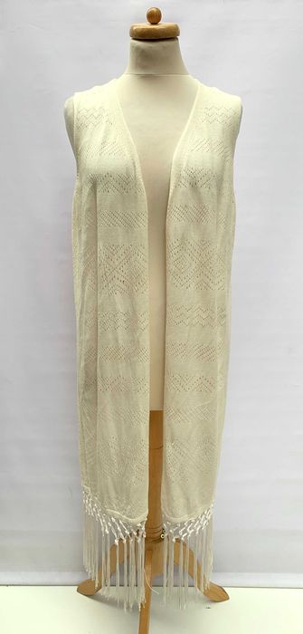 Kamizelka Sweter Ażurowa Kremowa Frędzle L 40 Dorothy Perkins