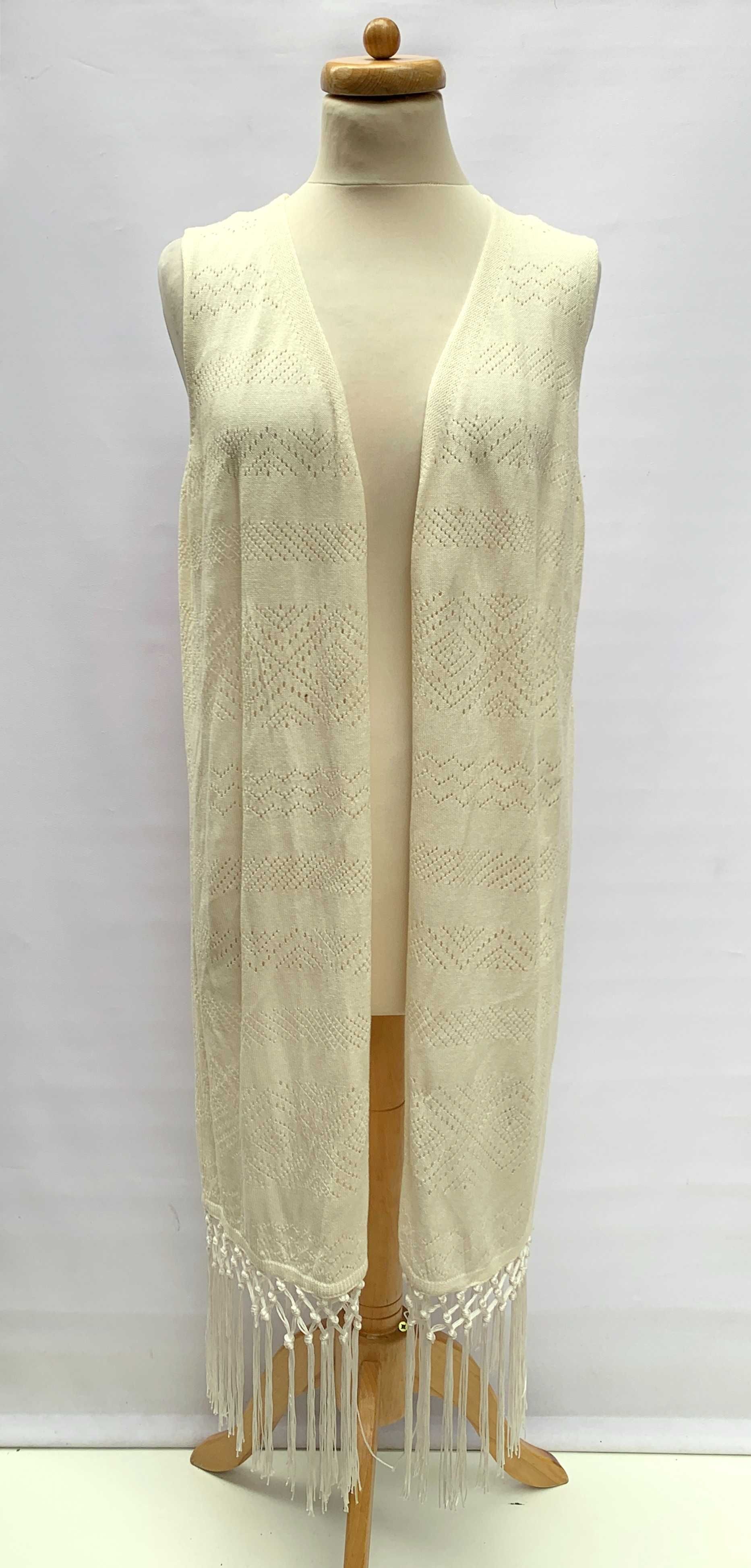 Kamizelka Sweter Ażurowa Kremowa Frędzle L 40 Dorothy Perkins