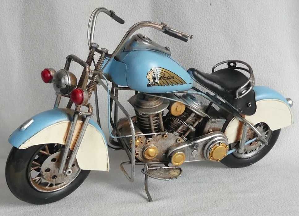 Duży Metalowy MOTOR retro INDIAN niebieski pojazd 40,5 cm