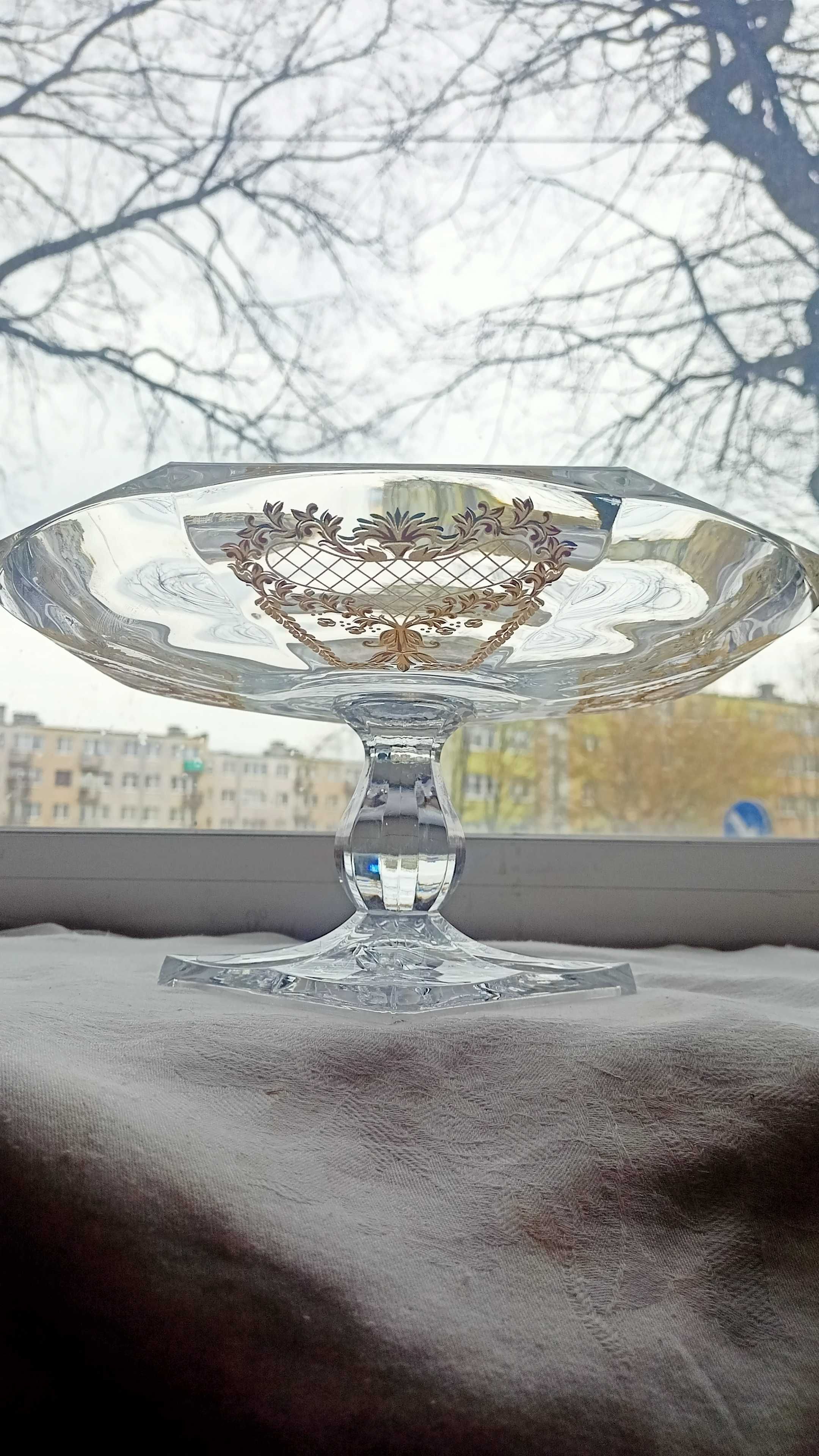 Patera na nodze kryształ złocony dekor model HAMBURG Irena Inowrocław