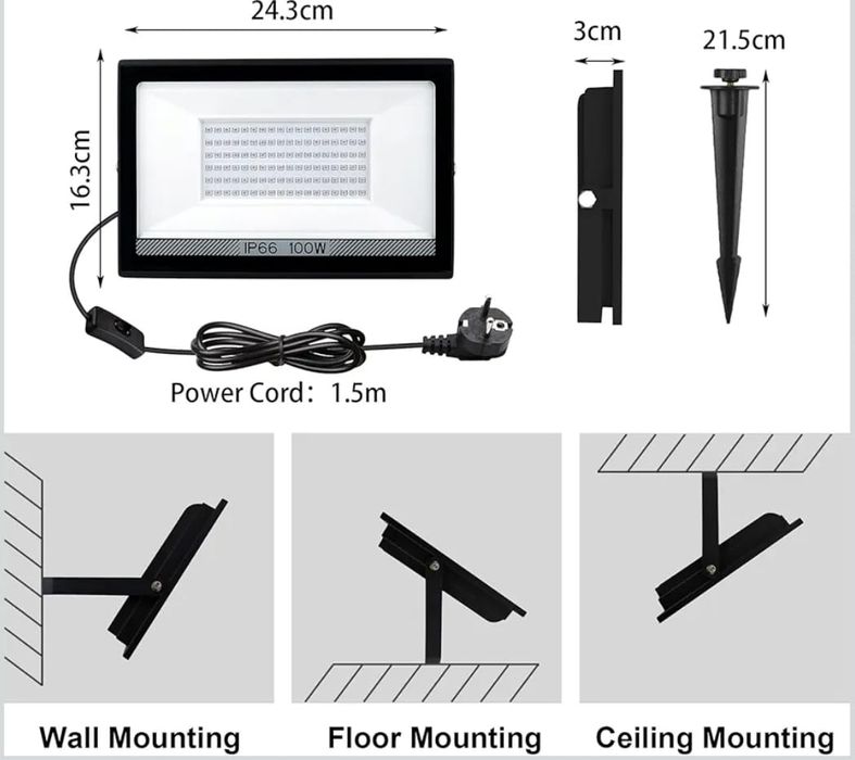 Zewnętrzny reflektor LED RGB 100 W z pilotem zdalnego sterowania