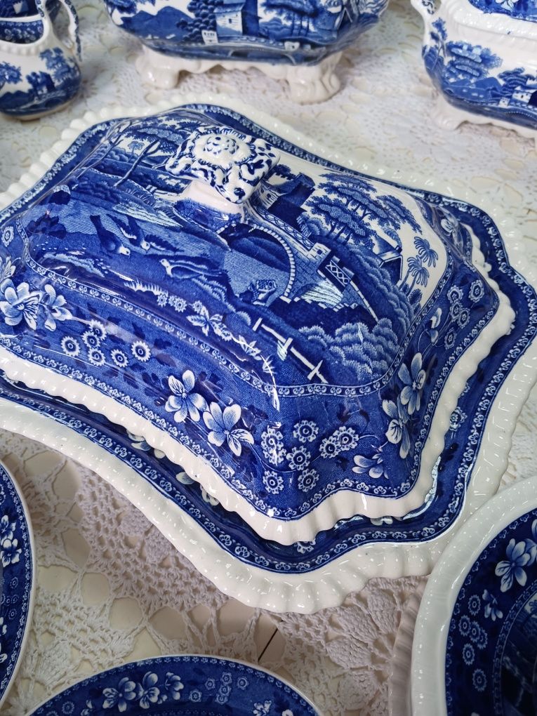 Lata 30 SPODE Ponad 70 elementow 12 osobowy obiad kawa Blue Tower