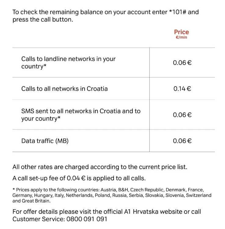 Karta SIM starter A1 Chorwacja internet no limit +100 min/SMS na 10dni