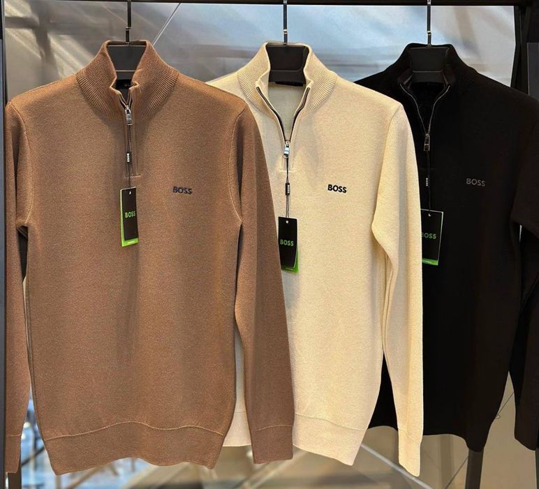 BREND Чоловічий светр на змійці Boss S,M,L,XL,2XL чорний/молочний/беж