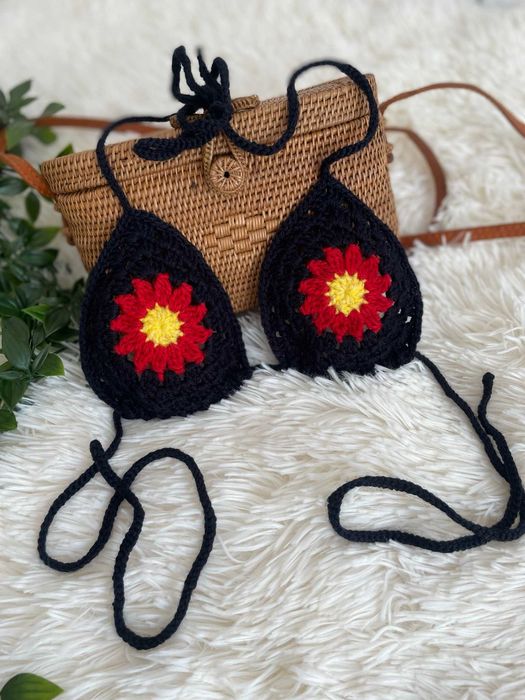Bikini crop top góra od stroju kąpielowego kwiat szydełko boho S 36 M