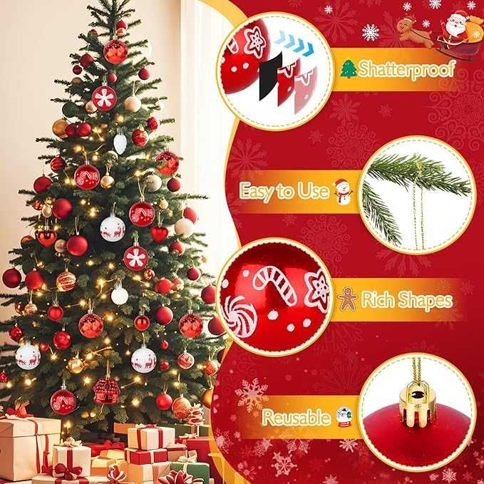 Conjunto de 40 Peças de Natal Vermelhas e Brancas