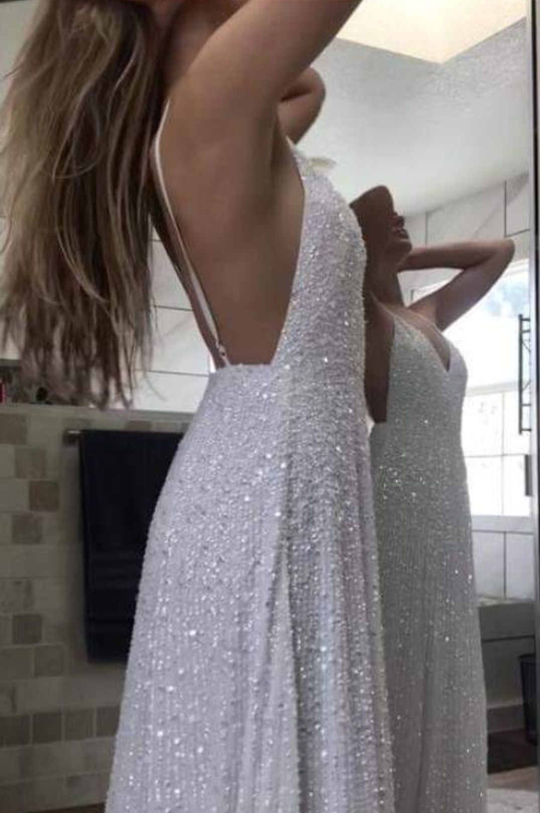 Sukienka ślubna biała Asos cekiny cekinowa maxi Zdobiona M