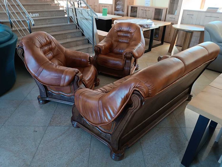 Nowy Komplet CEZAR 3R+1+1, Skóra Naturalna, -50% Outlet = Meble Pyka