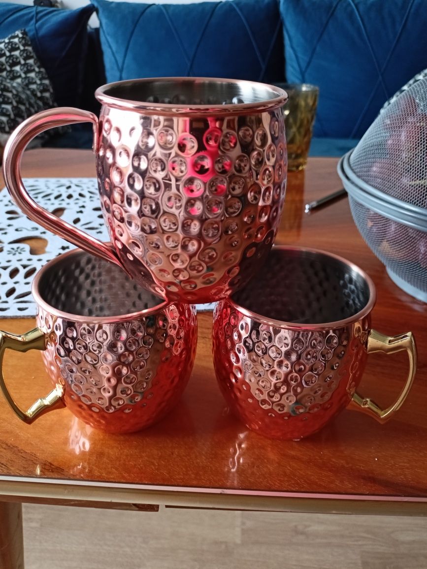 Zestaw 3 kubków do Moscow Mule miedzianych