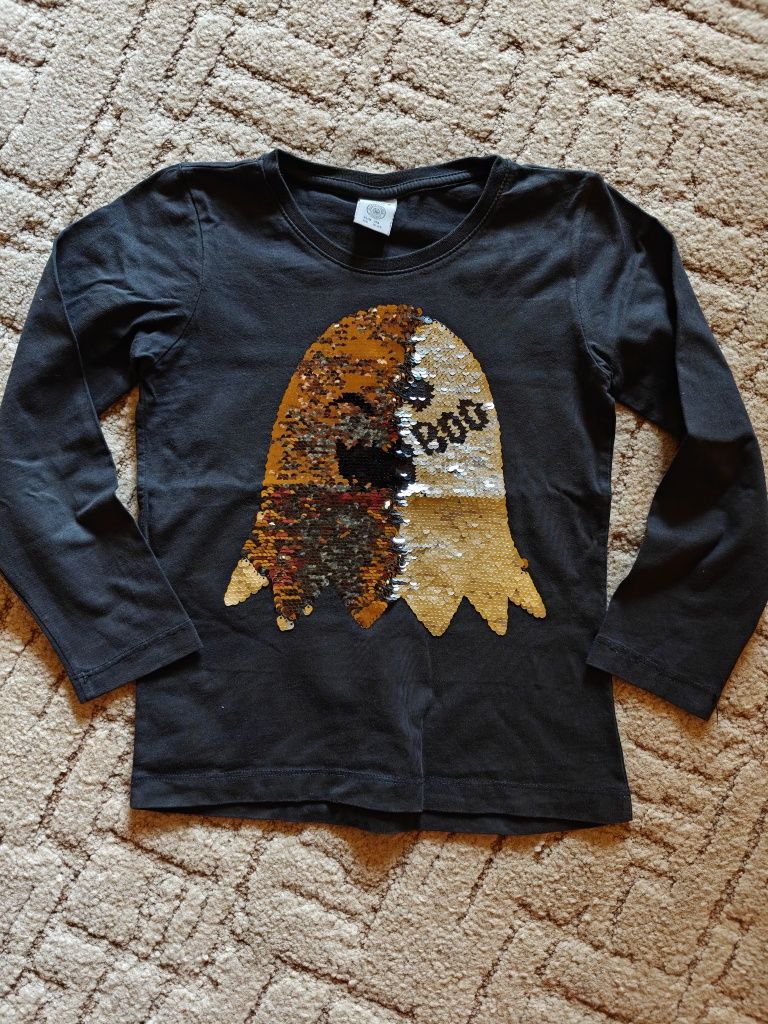 110/116 bluza z kapturem szkielet,kościotrup.Bluzka odwracalne cekiny