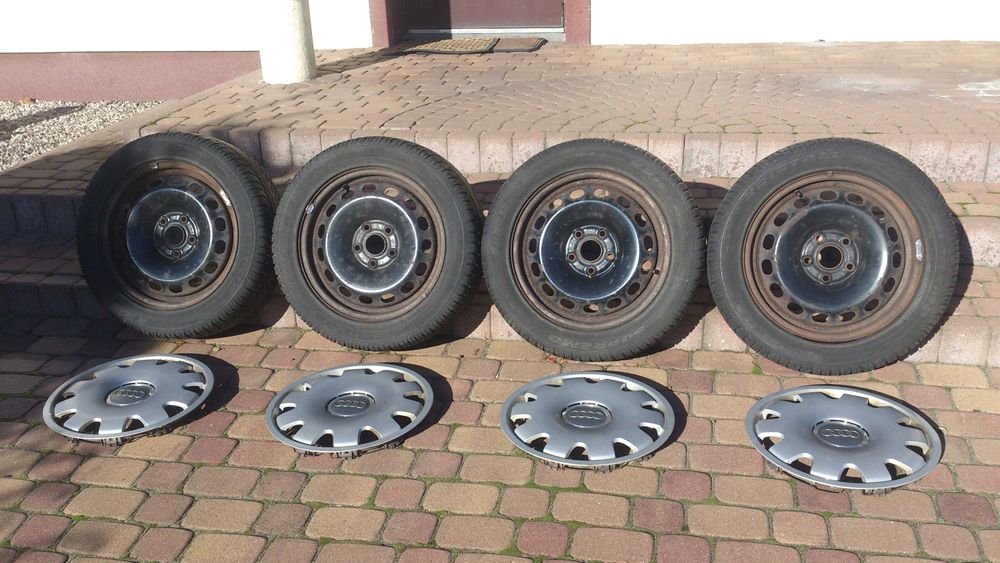 Koła zimowe z oryginalnymi kołpakami audi A4 b6 b7, A6 c5 205/55/16