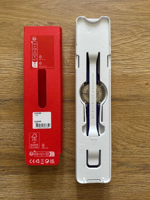 Zegarek Swatch SUOK400 41 mm fioletowy z brokatem