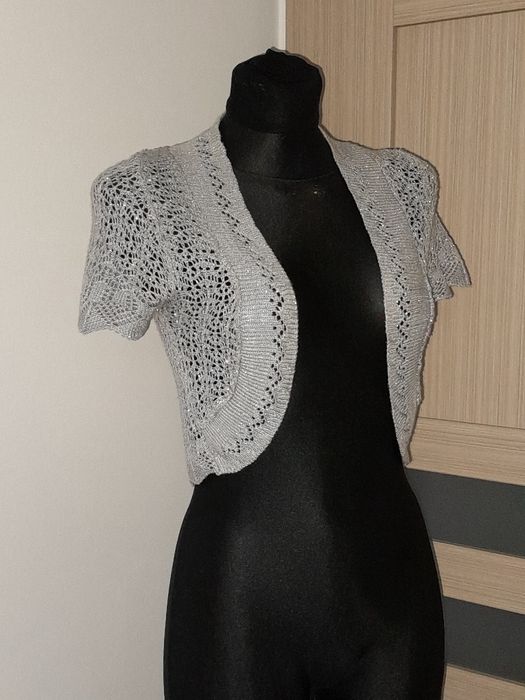 XS/S 34/36 Bolerko damskie srebrne sylwester wesele karnawał