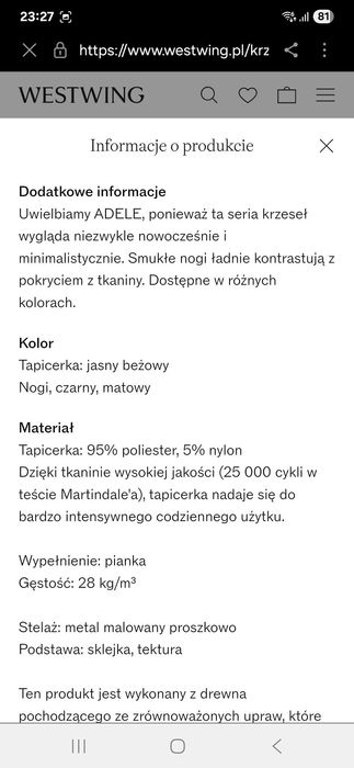 Sprzedam 4 używane krzesła tapicerowane Adele Westwing