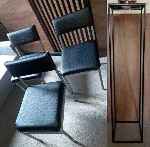 krzesła metalowe, kwietnik metalowy - styl loft